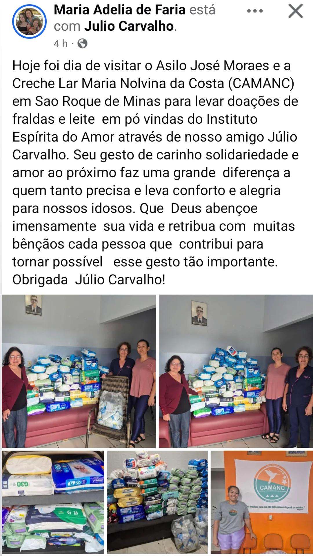 DOAÇÃO DE FRALDAS PARA INSTITUIÇÕES DA REGIÃO DA CANASTRA 